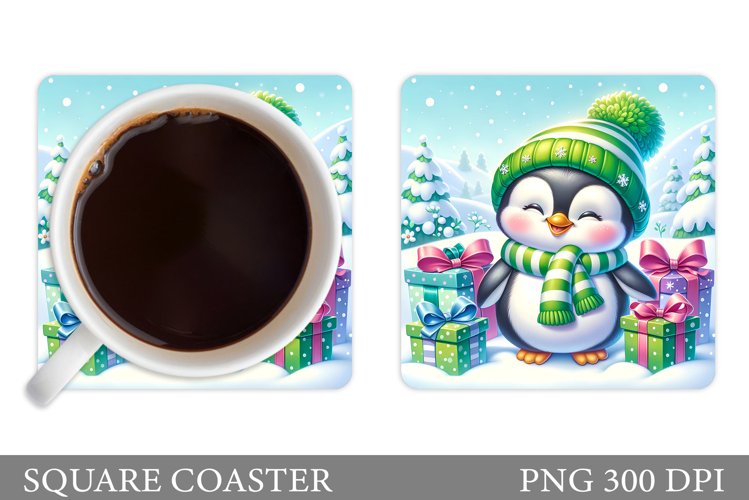 Cute Penguin Coaster Sublimation. Christmas Coaster Design example image 1