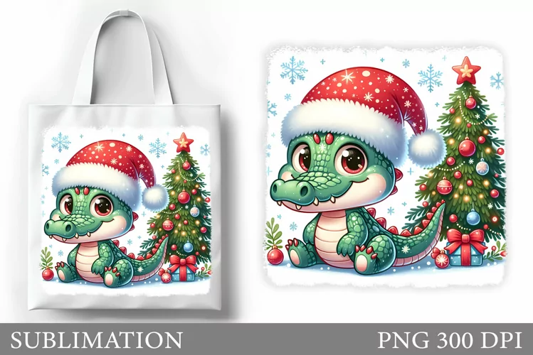 Christmas Crocodile Tote Bag. Christmas Tote Bag Sublimation
