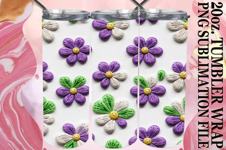 Embroidered Flower Elegance on Tumbler Wrap