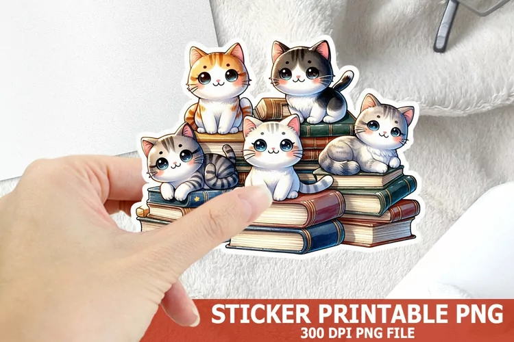 Cute Cat on A Stack of Books Sticker| Books Sticker