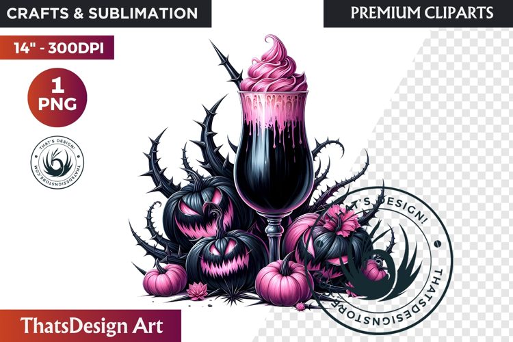 Gothic Halloween Drinks Pink and Black Sublimation clipart