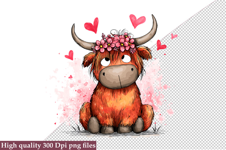 Valentine Highland Cow Clipart Png