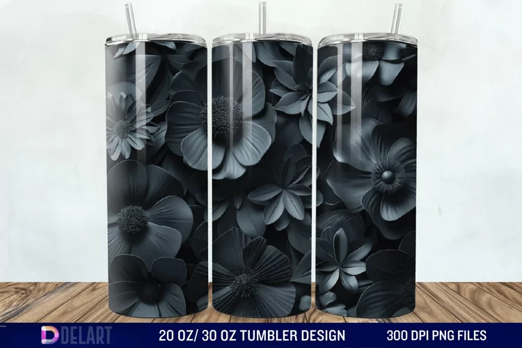 3d Dark floral Tumbler Wrap
