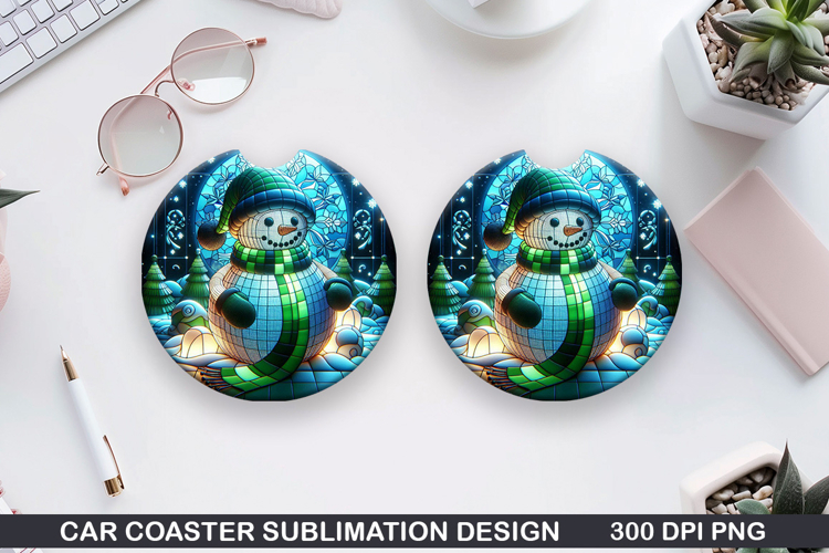 Snowman Car Coaster Sublimation|Christmas Coaster PNG Design