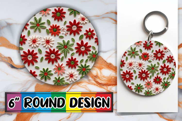 Embroidered Floral Elegance 3D - Circle Keychain Sublime