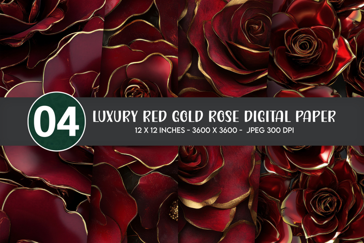 Luxury Red Gold Rose Digital Paper