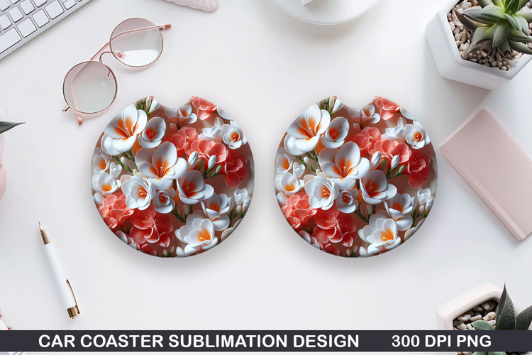 Flowers Car Coaster Sublimation| Summer Flowers Coaster PNG