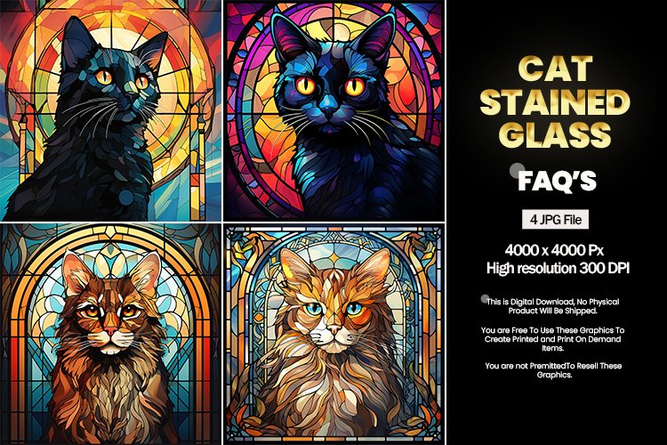Cat Stained Glass Square Coaster - 04 Variations