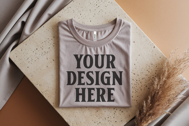 Heather Dust Bella Canvas 3001 Flat Lay T-Shirt Mockup