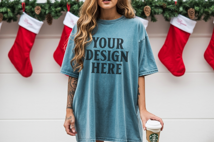 Christmas Comfort Colors 1717 Blue Spruce TShirt Mockup, CC