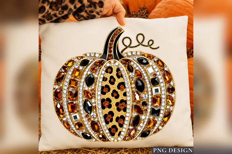 Leopard Rhinestone Pumpkin PNG, Glam Fall Pumpkin Sublimatio