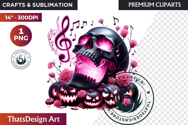 Pink and Black Gothic Halloween Skulls Clipart, pastel goth