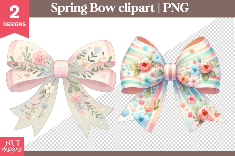 Easter Bow Clipart PNG Pastel Floral bow sublimation