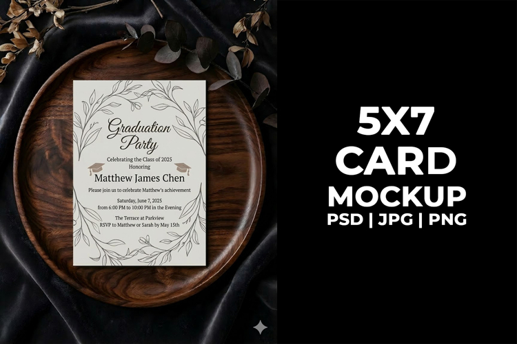 Floral 5x7 Invitation Mockup, Wedding Stationery PSD