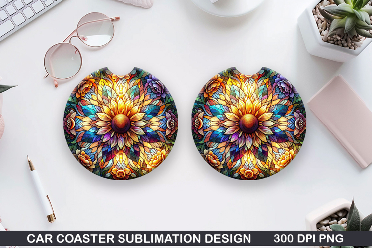 Flower Car coaster sublimation, Summer Coaster PNG Design example image 1