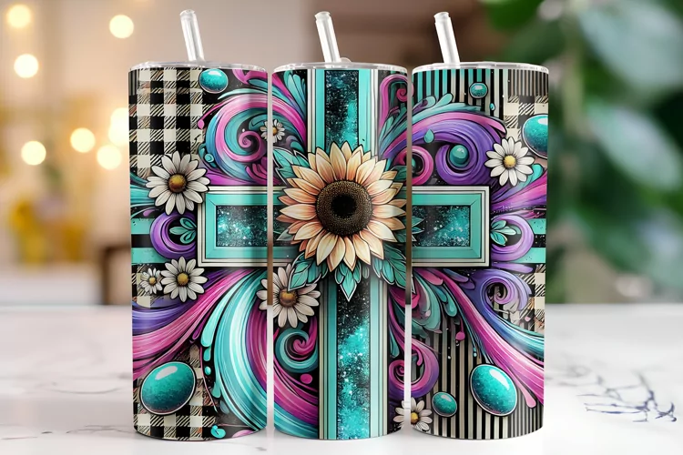 Cross Sign with Flowers Tumbler Wrap | Sublimation | Tumbler