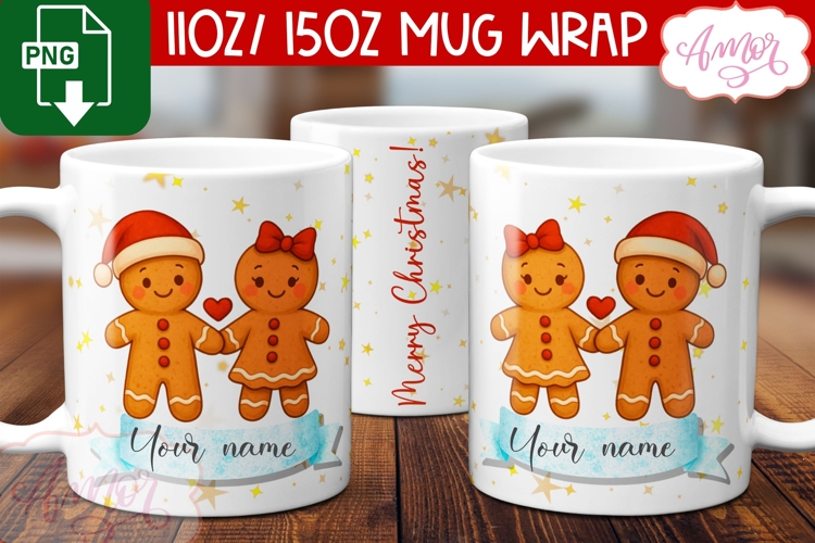 Cute Christmas mug wrap PNG, Gingerbread cookie mug template