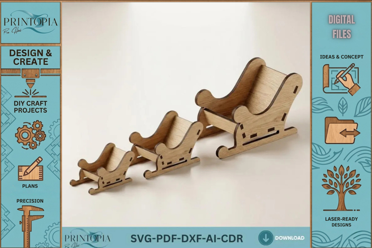 3 Sizes Santa Sleigh Laser Cut File Christmas Candy Dish DIY