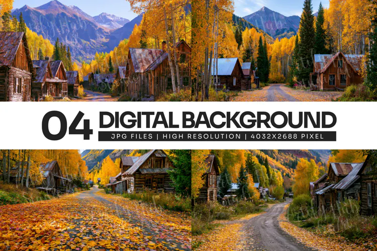 Golden Mountain Village Autumn Background