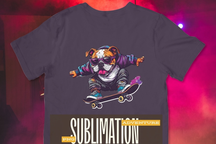 Cartoon Bulldog Skateboarding T-Shirt Design Sublimation PNG