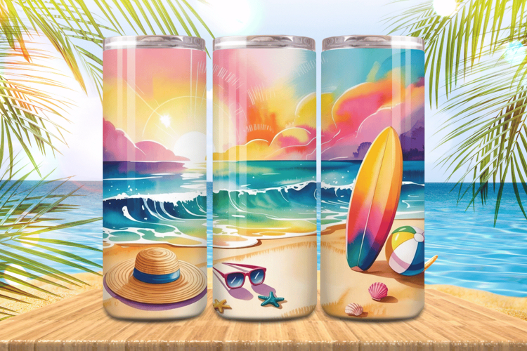 Sunrise Beach Scene with beach elements Tumbler Wrap PNG Sub