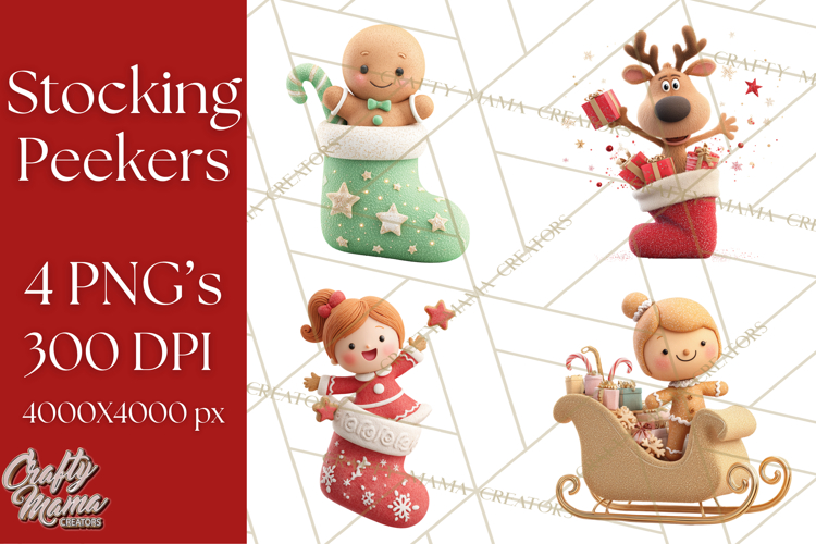 Christmas Stockings & Sleighs Clipart PNG Cute Holiday