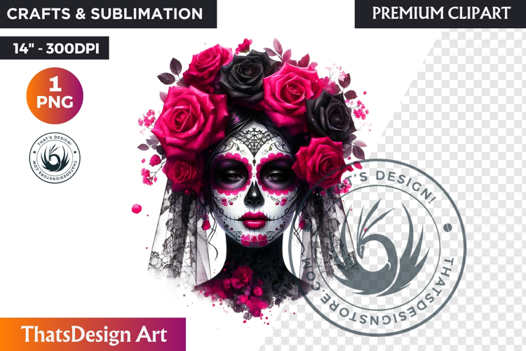 Floral Vibrant la catrina Day of Dead Clipart Sugar skull