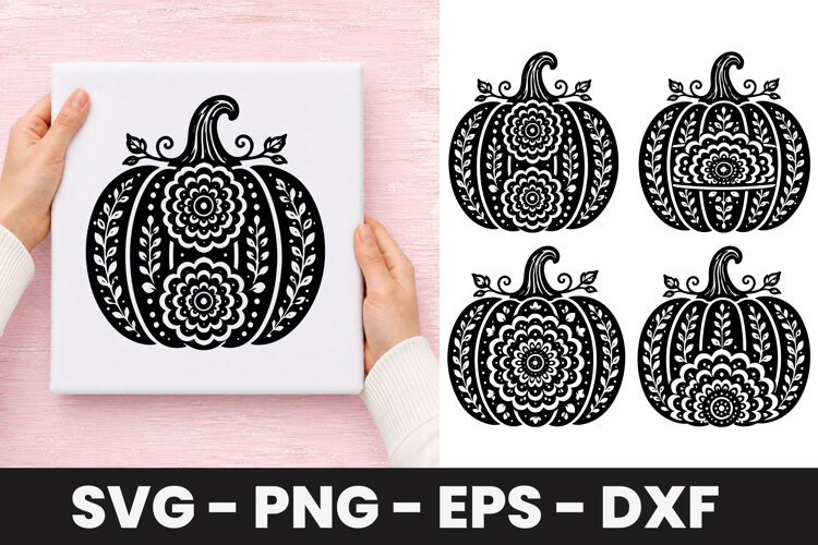 Floral Daisy Pumpkin SVG PNG example image 1