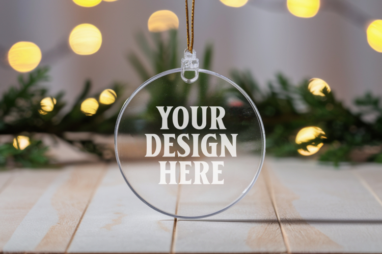 Acrylic Christmas Ornament Mockups | Clear Round Holiday