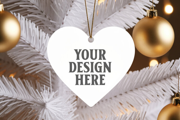 Romantic Christmas Ceramic Heart Ornament Mockup | Holiday example image 1