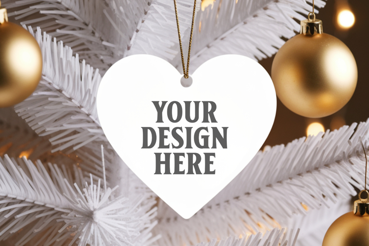 Romantic Christmas Ceramic Heart Ornament Mockup | Holiday