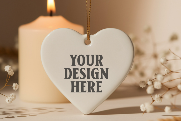 Christmas Heart Ornaments Mockup | Hanging Glass Heart Ornam