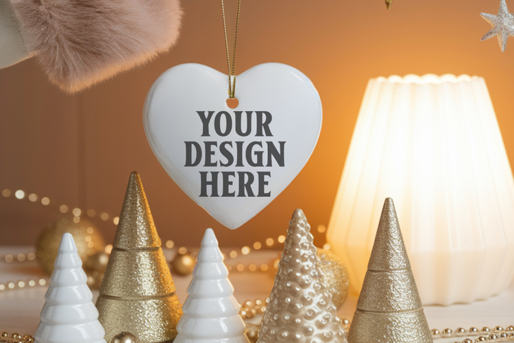Heart Shaped Christmas Ornament Mockups | Frosted Glass Holi