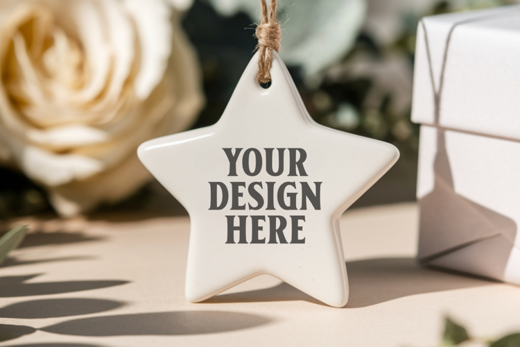 Christmas Star Ceramic Ornaments Mockup