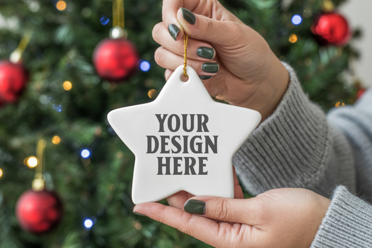 Christmas Star Ceramic Ornaments Mockup | Holiday Star Ornam