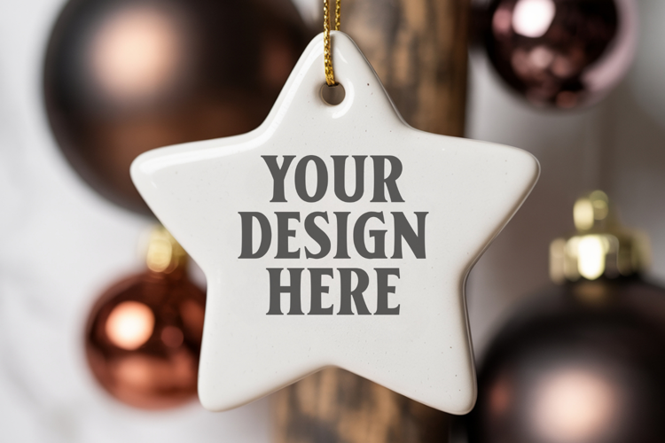 Christmas Star Ceramic Ornament Mockup | Cozy Boho Holiday D