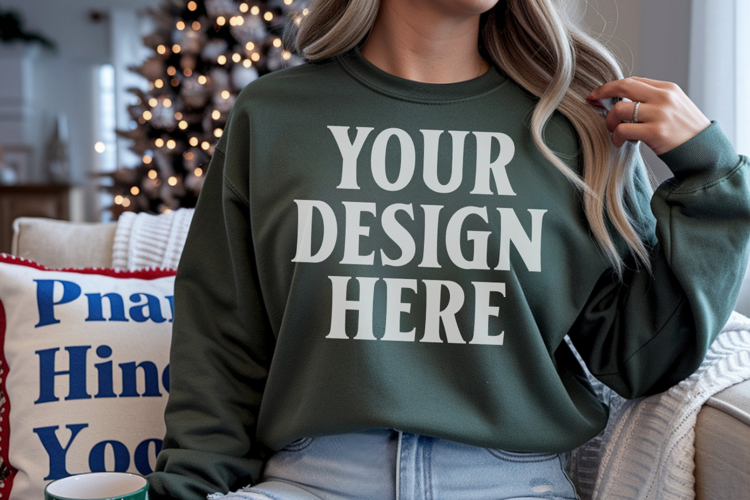 Comfort Colors 1566 Blue Spruce Sweatshirt Mockup Real Model