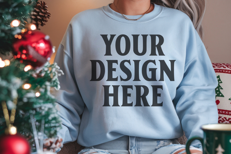Comfort Colors 1566 Lagoon Blue Sweatshirt Mockup, Cozy Boho
