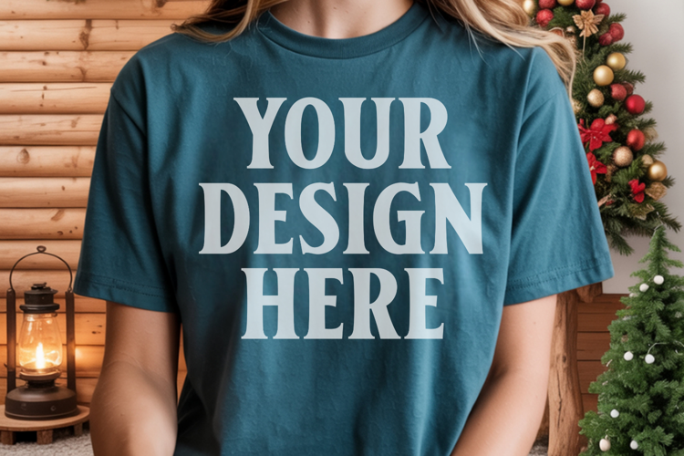 Christmas Comfort Colors 1717 Blue Spruce T-Shirt Mockup Rea