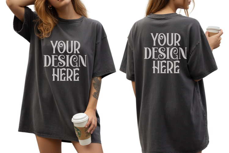 Comfort Colors 1717 Black Front & back T shirt mockups