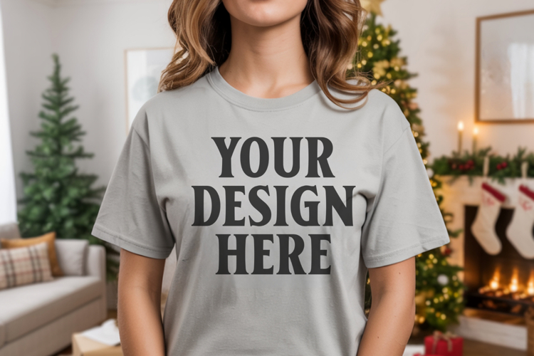 Comfort Colors 1717 Grey Christmas T-Shirt Mockup, Boho