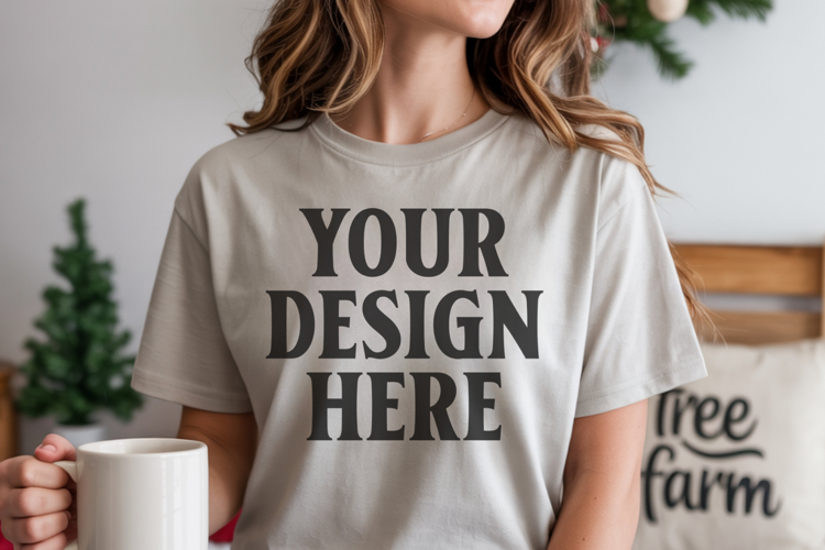 Grey Comfort Colors 1717 Christmas Shirt Mockup, Cozy