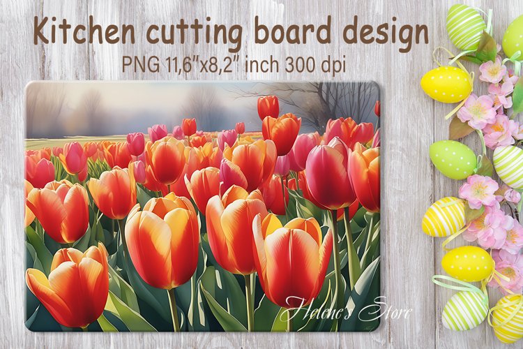 Bright spring tulip flowers design cutting board sublimation