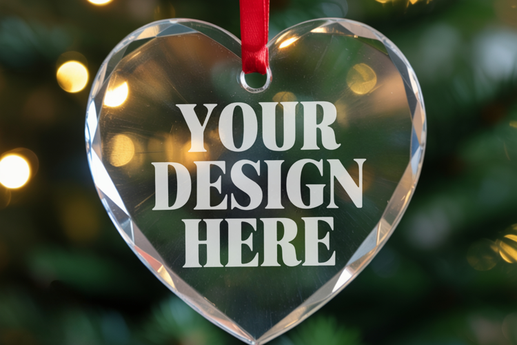 Christmas Heart Crystal Glass Ornament Mockups