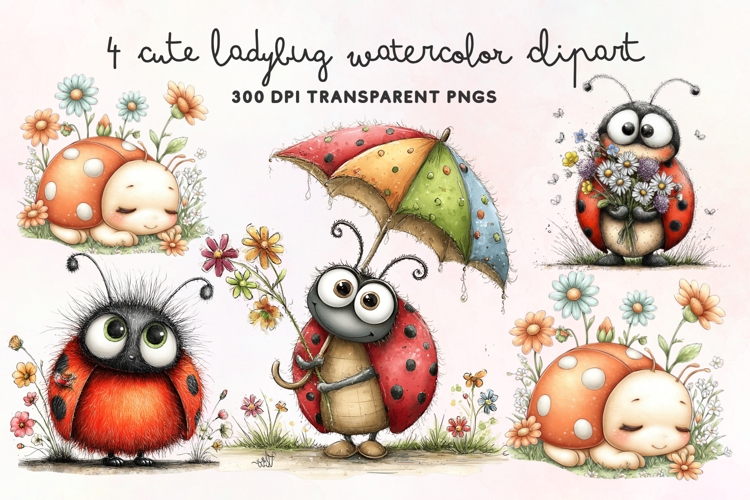 Cute Ladybug Watercolor Clipart PNG