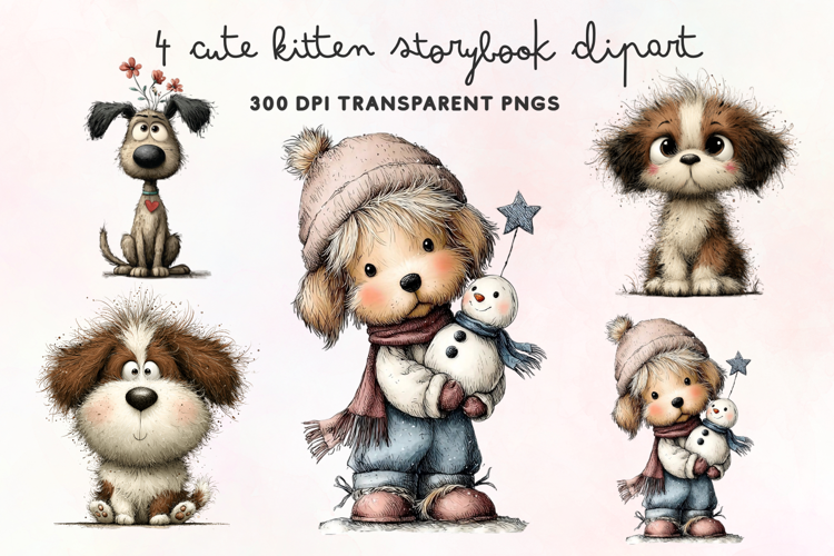 Cute Watercolor Dogs Clipart PNG