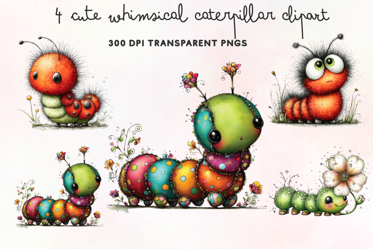 Cute Whimsical Caterpillar Clipart PNG example image 1