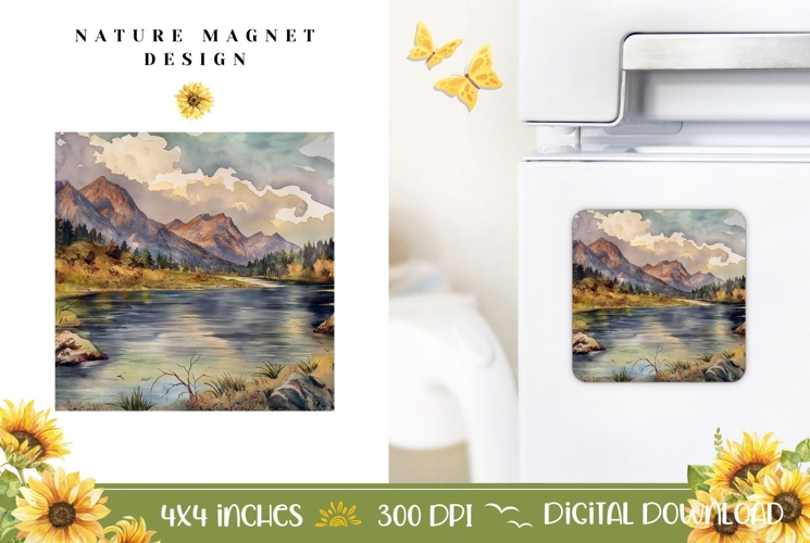 Nature Fridge Magnet Print, Lake Magnet Template