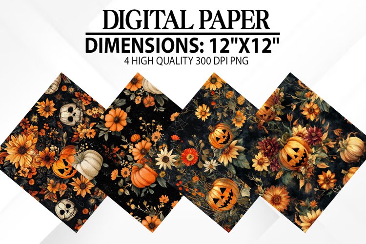 Halloween Flowers Digital Paper - Halloween Background