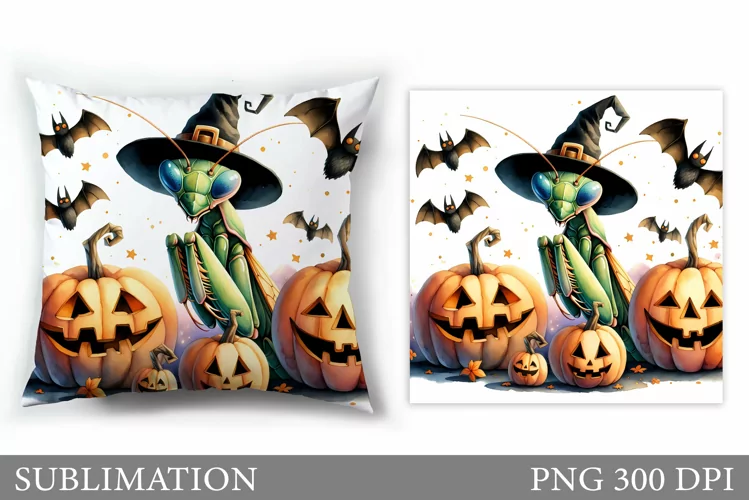 Halloween Mantis Pillow Design. Cute Halloween Sublimation